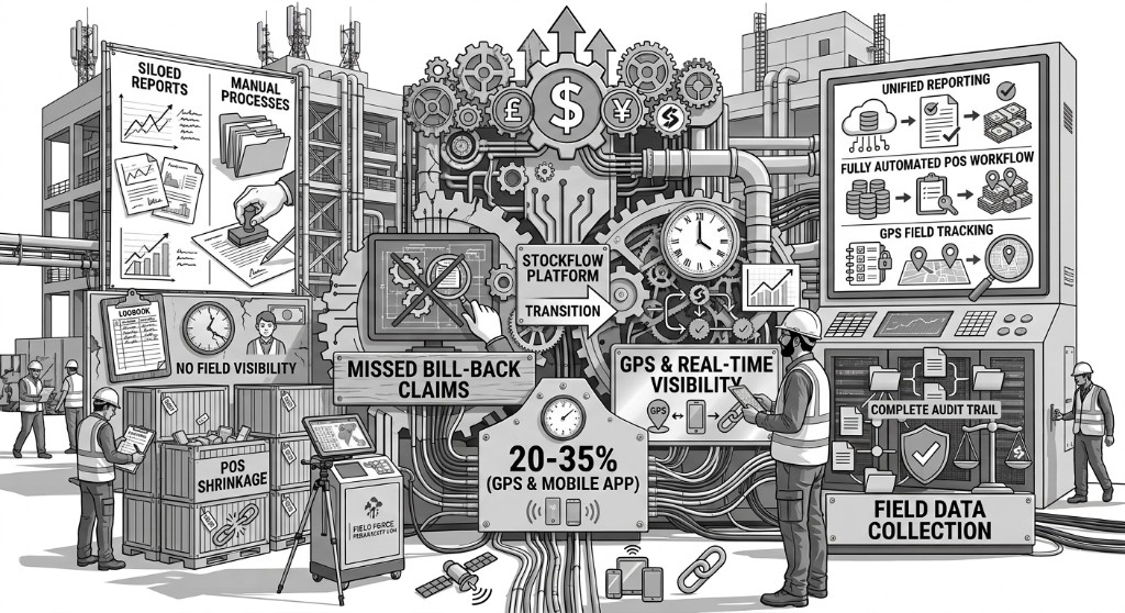Before and after: manual siloed processes versus StockFlow automated digital workflows